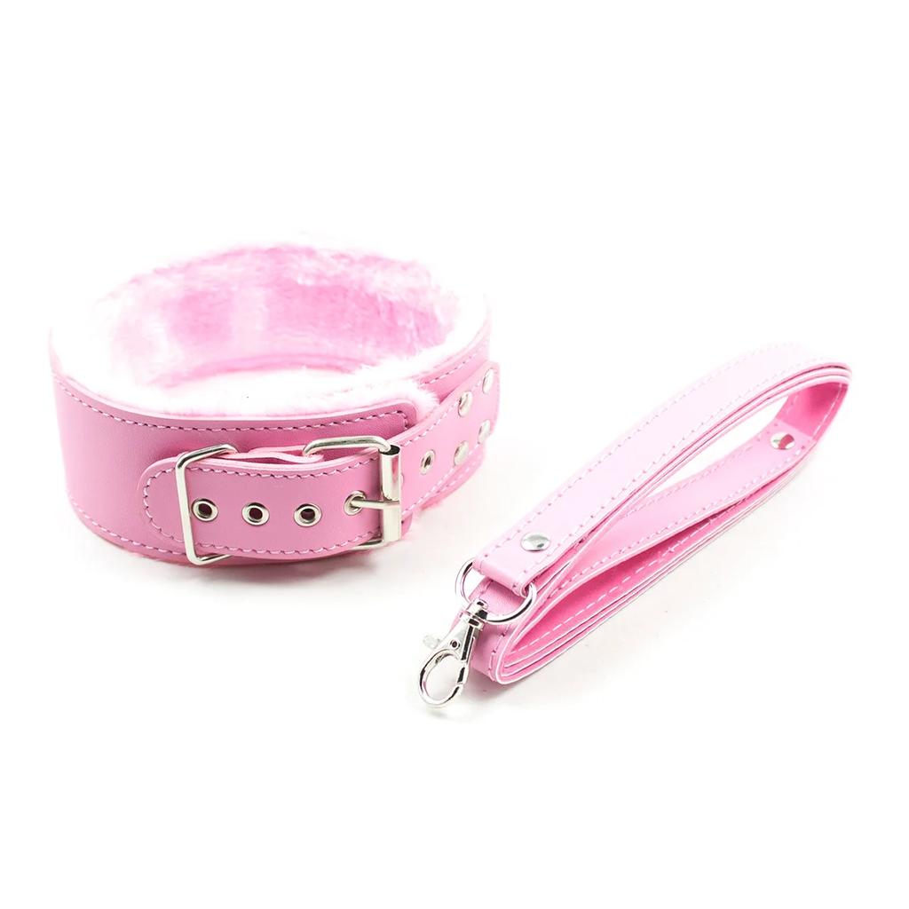 Sexy Pink PU Leather Chain Collar with Leash  Collar Bondage Gear Adult Games Sex Accessories Harness Adult Sex Toys