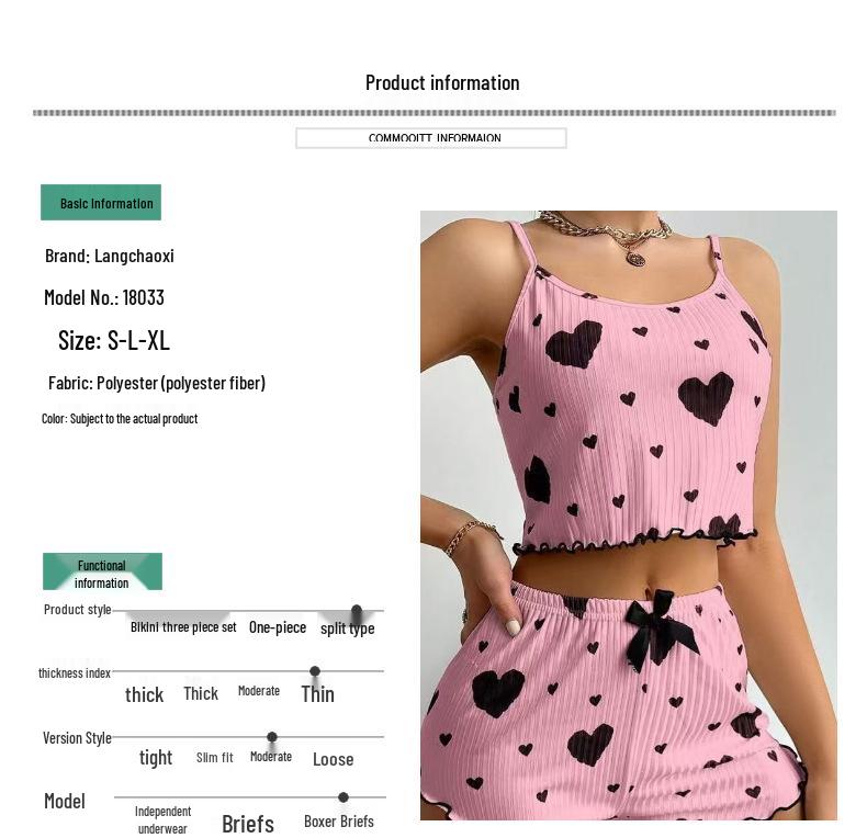 Pigiama a coste alla moda con stampa di ciglia a forma di cuore per donna