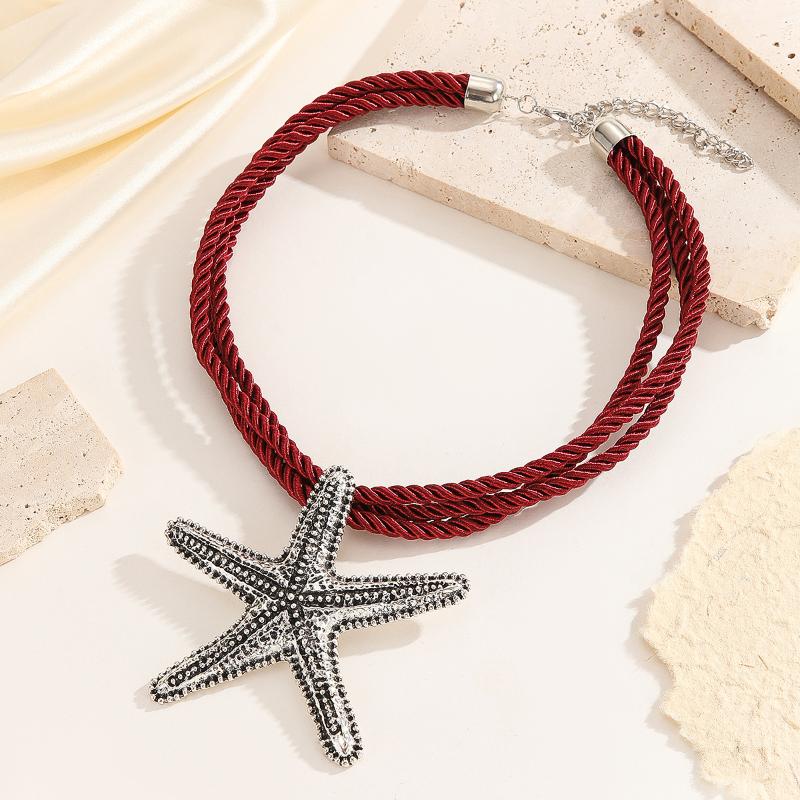 

Панк Бохо Красочный Металл Капля Масла Большая Морская Звезда Подвеска Веревочная Цепочка Летнее Ожерелье Для Женщин Летние Украшения Подарок