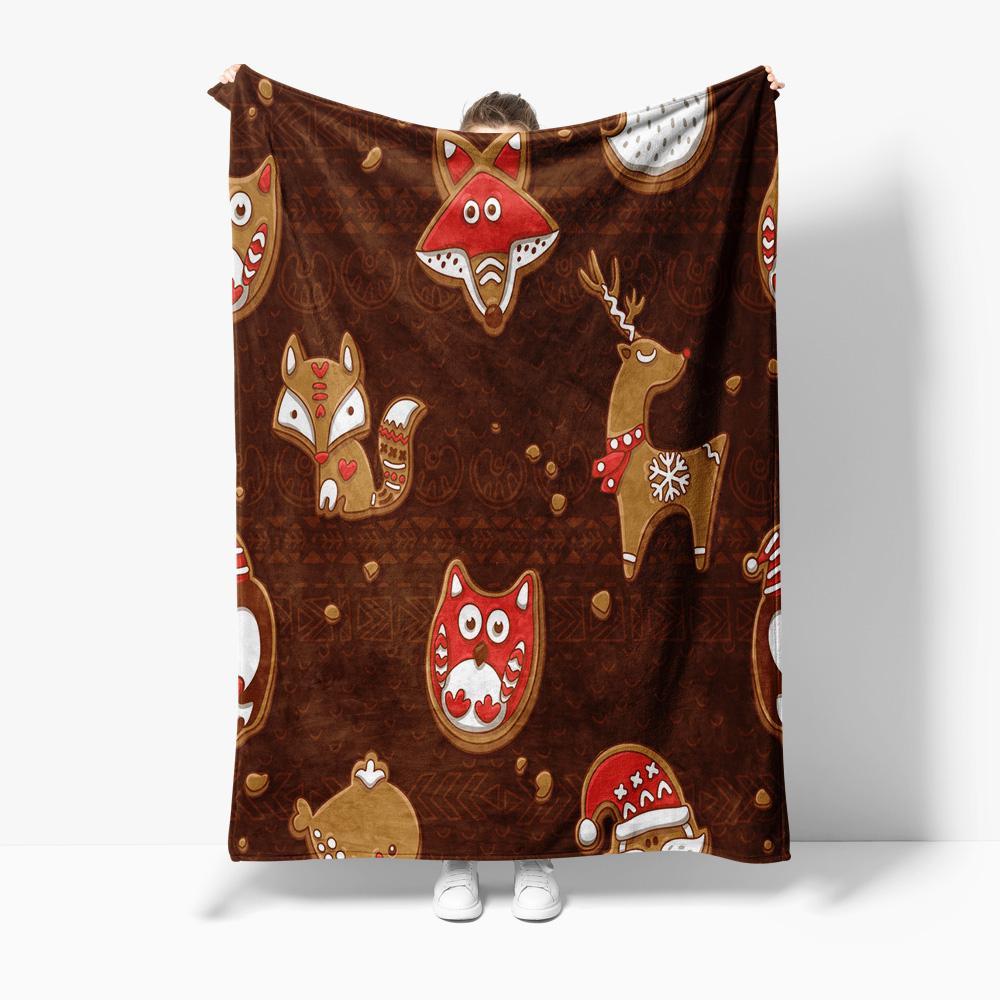 Cozy Throw Blanket Cute Animal Pattern Flannel Soft Warm Bedspread Living Room Decor Gift Christmas Holiday Home Decor