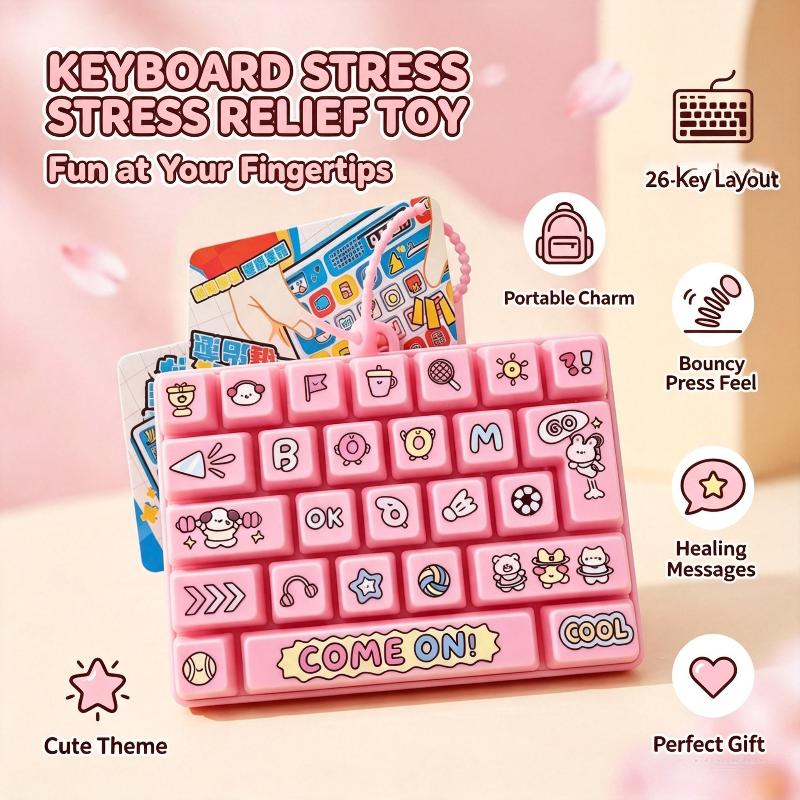 Cute 26-Key Keyboard Bubble Fidget Toy Cartoon Decompression Sensory Toy Portable Keychain Stress Relief Bag Pendant Gift