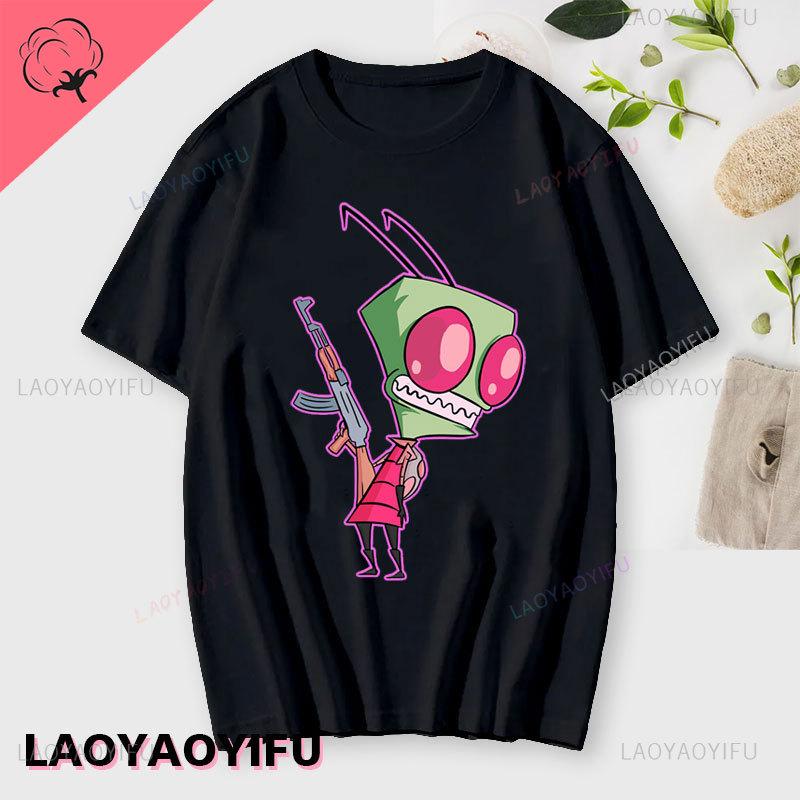 Lustiges Invader Zim Invader Gir Grafik T-Shirt Bild Männer Frauen Baumwolle Camisetas Cartoon Retro Baumwoll-Tees Liebliche Streetwear Oberteile