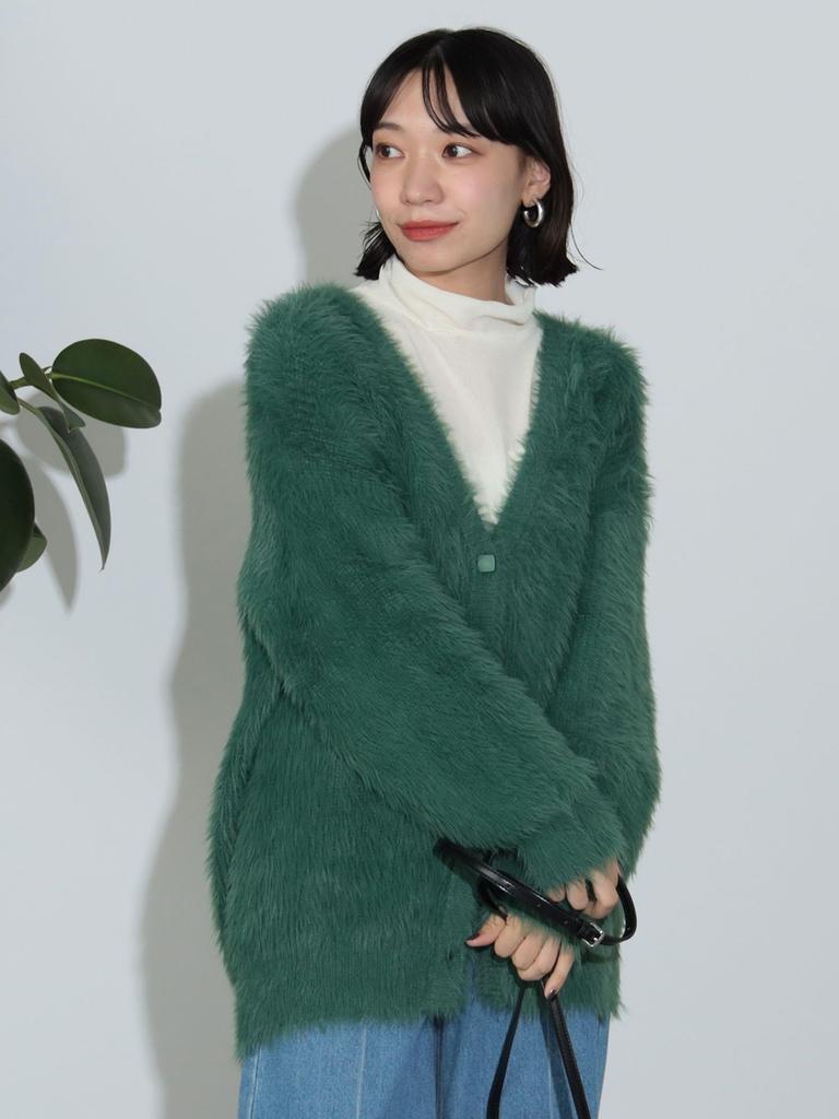 Knit Feather Yarn Cardigan GREEN FREE [Beams Heart] L/S Women's