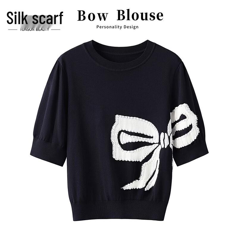 Women s Bowknot Color Block Knit Top XL