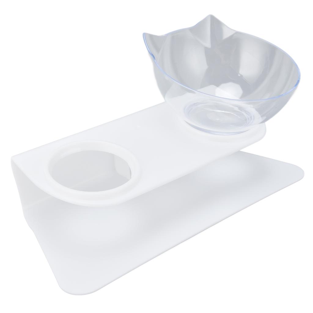 15 degrees  Inclined Cat Double Bowl Neck Guard Pet Feeding Bowl for Home Pet Shop Living Room(White Base Transparent