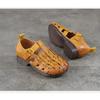 Johnature Genuine Leather Round Toe Soft Soled Sandals Hollow Out Breathable Low Heel Women's Shoes