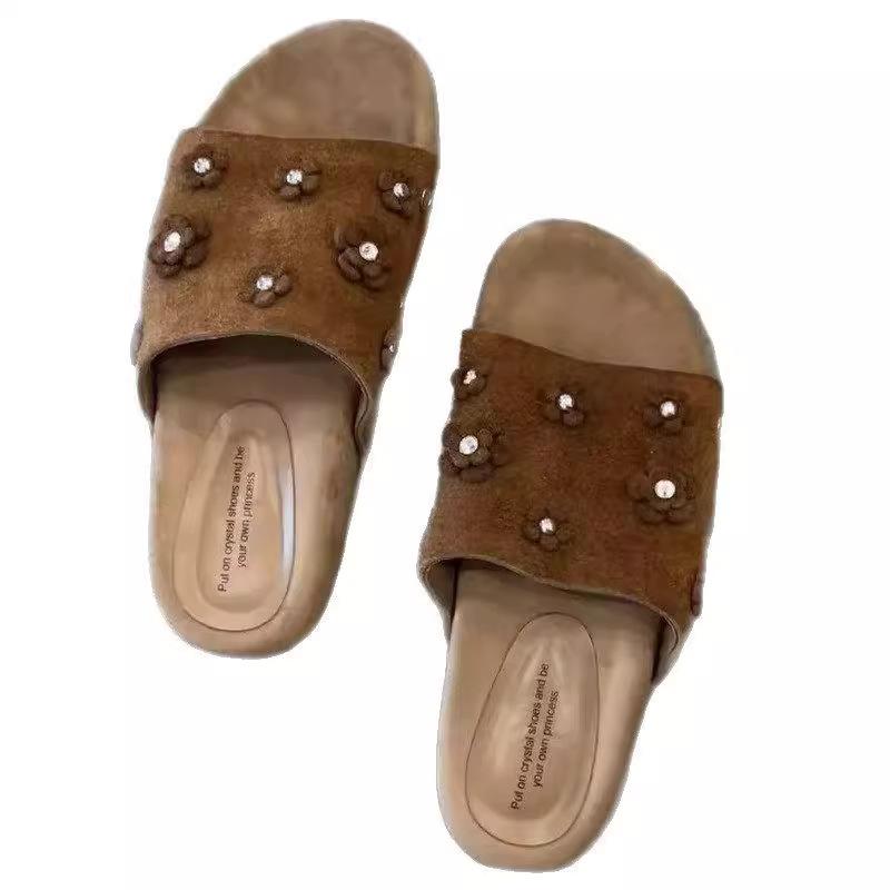 Sheepskin Version~ Fashion Open-toed Cool Slippers Women's 2025 Summer New Thick-soled Outer Wear Anti-velvet Versatile Slippers