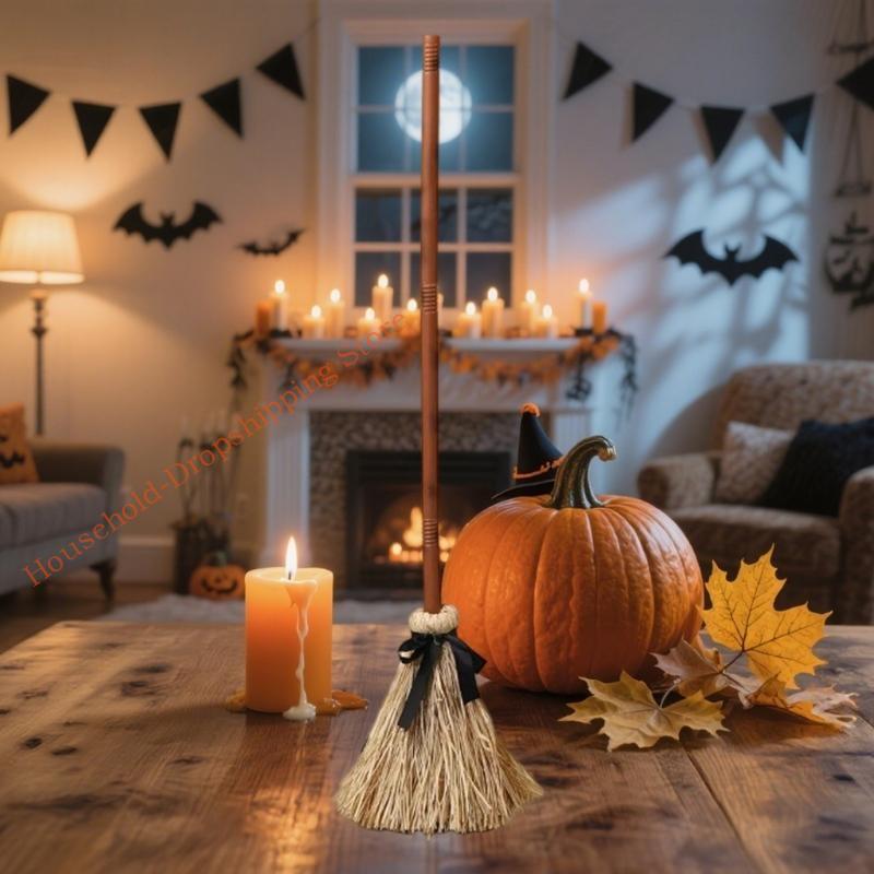 Interactive Haunted Broom Prop Automatic Motion Activated Dancing LED Lights Halloween Sound Effects Indoor Outdoor Party