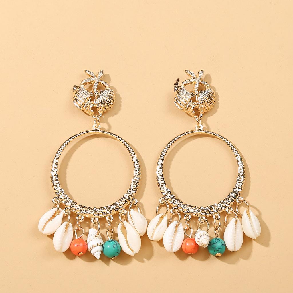 Bohemian Fashion Accessories Personalized Shell Earrings Circle Tassel Earrings Accessories Women'S Stud Earrings Accessories