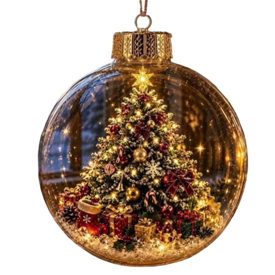 Decorative Night Lights for Bedroom Lighted Christmas Ornament with Warm LED Lights, Retro Metal Cap Ornaments Mantels Transparent Ball Holiday