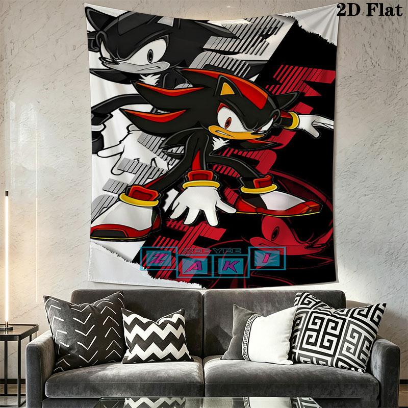 Hedgehog Sonic Green Wall Hanging Printed Fabric Blanket Decorative Tapestries for Bedroom Living Room Home Decor