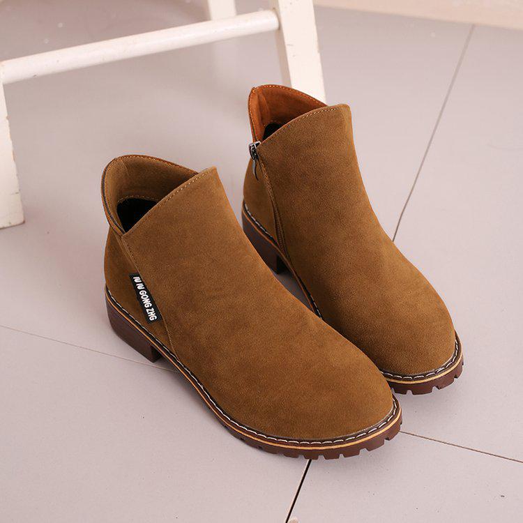 

Short boots women s autumn and winter new British rough heel matte Martin boots side zipper casual women s boots 35 жёлтый