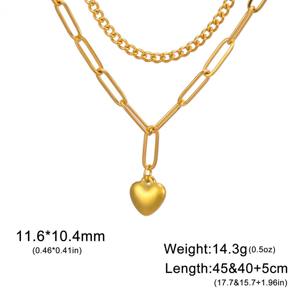 Teamer Classic Sweet Heart Pendant Necklace for Women Stainless Steel Double-layer Chain Choker Jewelry Valentine's Day Gift