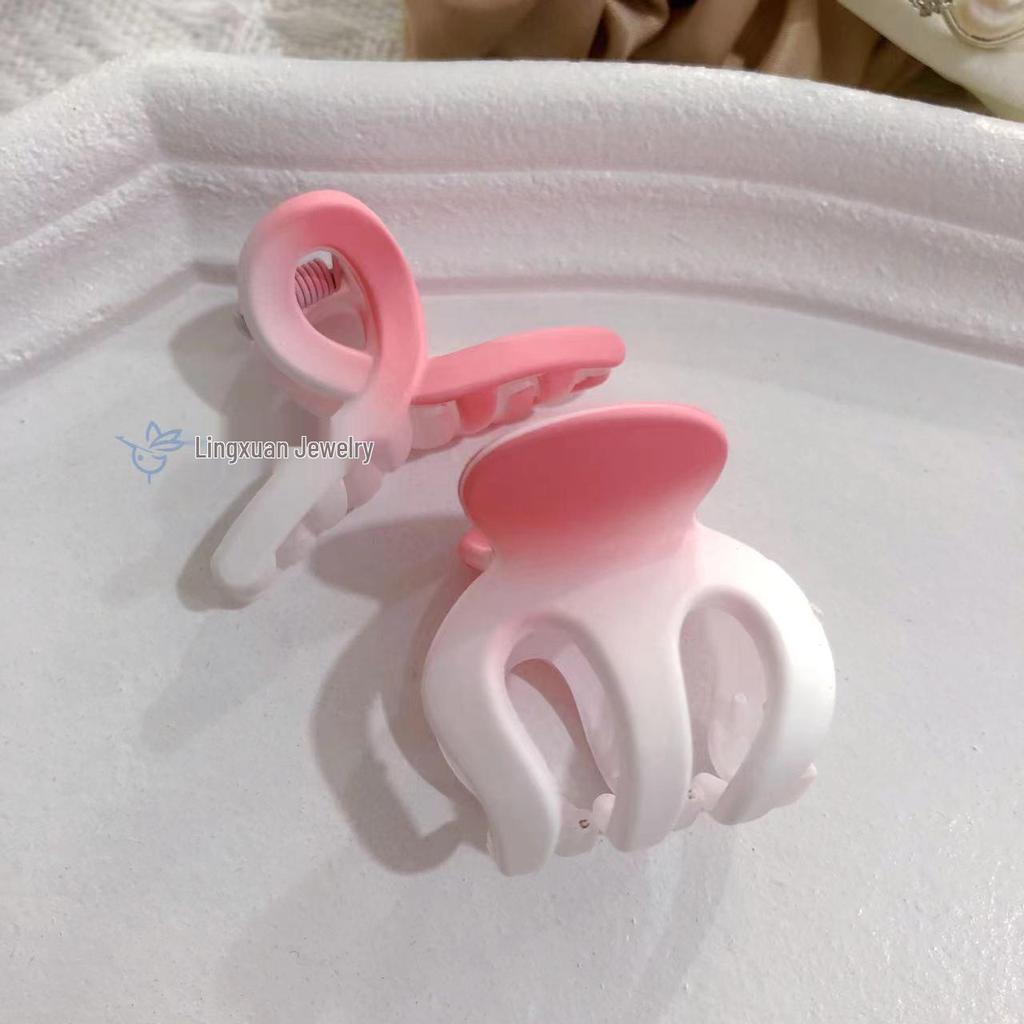 Gradient Pink Hair Clips for Women - 8-Piece Set: Large Claw & Shark Clips, Cross & Square Design