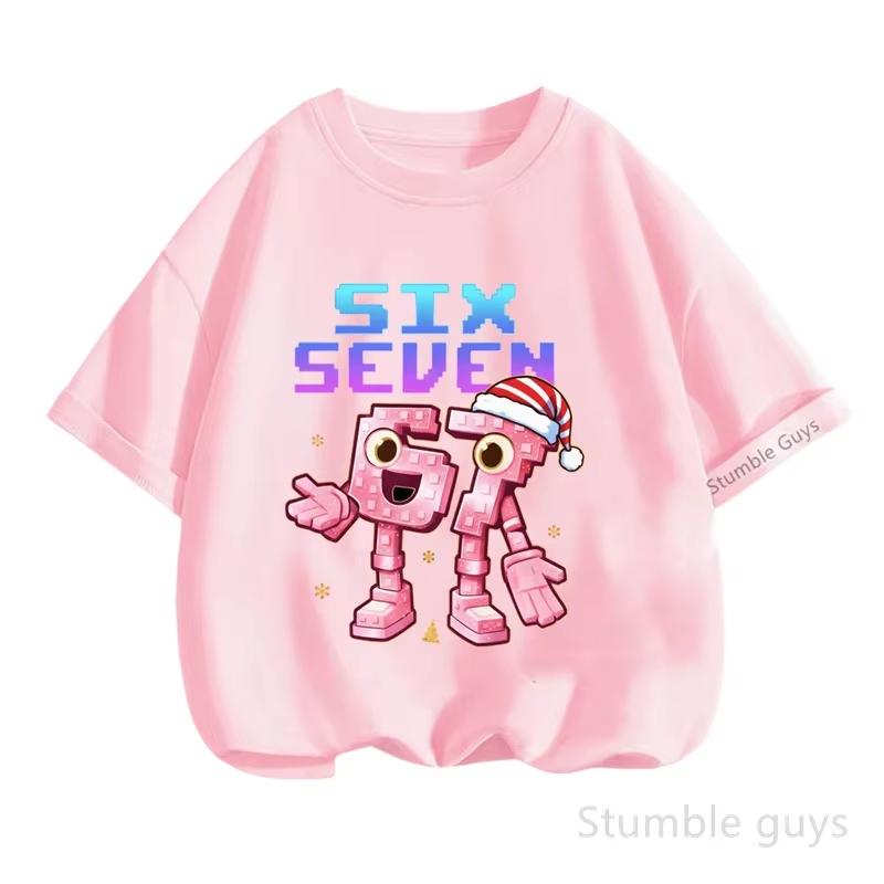 Girls Cute Christmas Cartoon Number 67 Print Short Sleeve TShirt Breathable Cotton Perfect for Holiday Daily Weardf0031 100