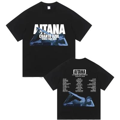 Aitana Czarny Pokój 2026 Światowa Trasa Koszulka z Nadrukiem Męska HipHop Vintage Moda Bawełniana Koszulka z Krótkim Rękawem Koszulka dla Fana Streetwear