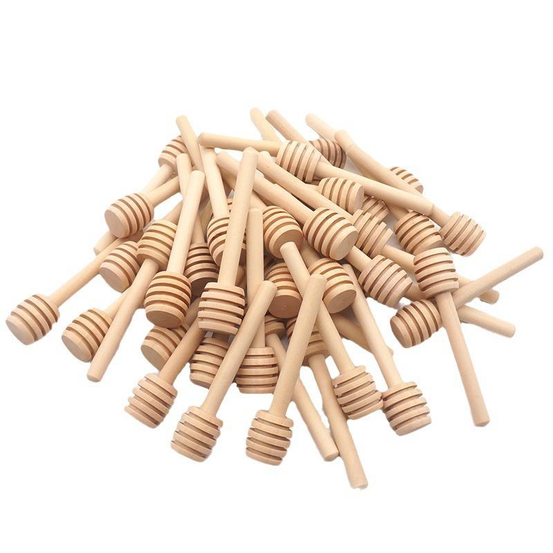 20Pcs Durable Long Stick Honey Stir High Quality Bar Mixing Handle Jar Spoon Practical Wood Dipper Honey Kitchen Accessories