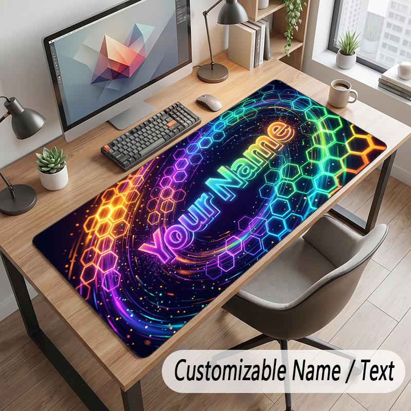 Abstract Geometric Theme Customized Mouse Pad Personalized Print Name Text Desk Mat For Home Office Table Decor