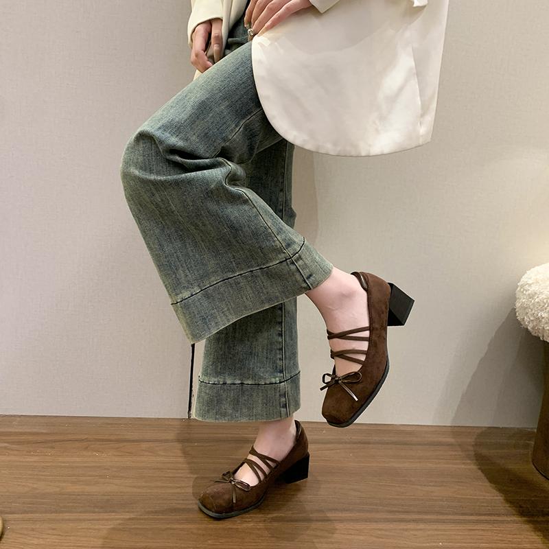 2026 French Single Shoes Women's Block Heel Beautiful High Heel Vintage Bow Mary Jane Shoes