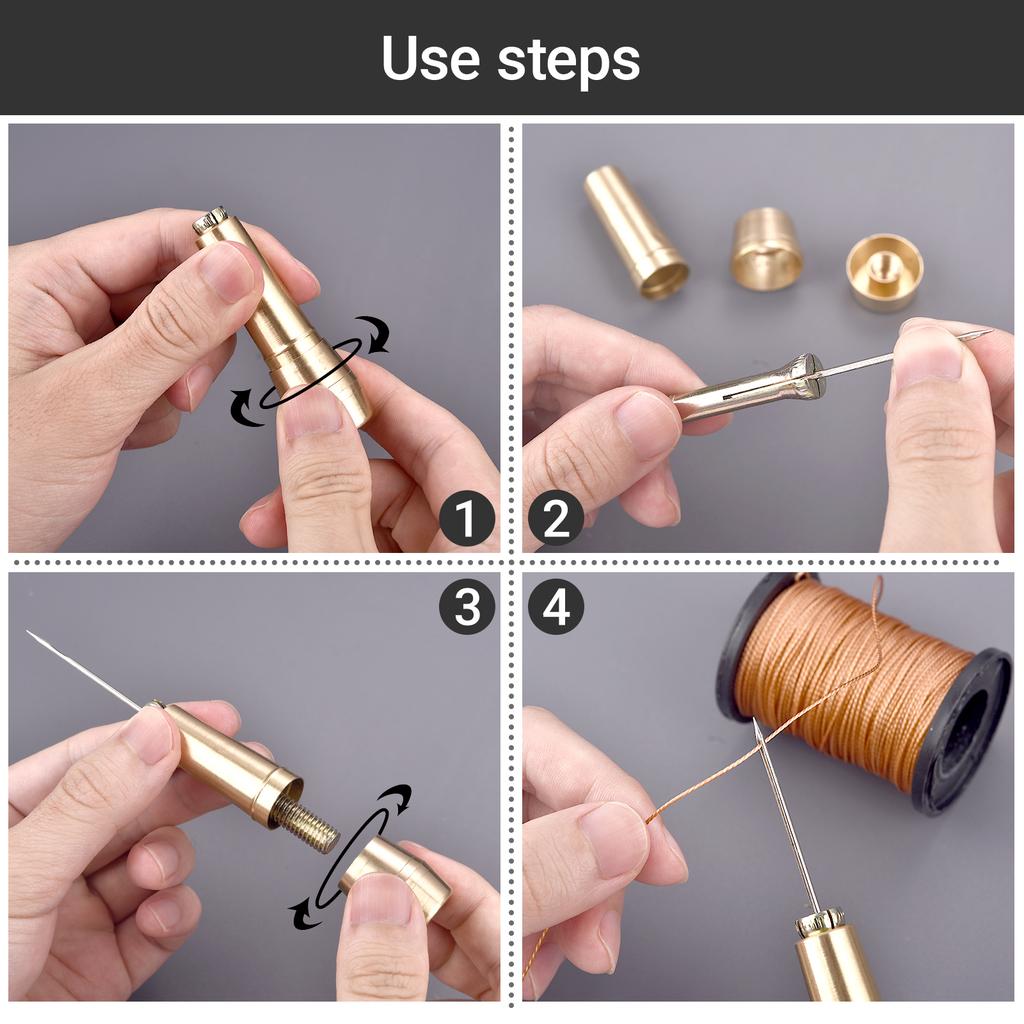 Leather Sewing Kit DIY Leather Sewing Awl Needle With Copper Handle Set Leather Canvas Tent Shoes Repairing Tool W/Nylon Thread