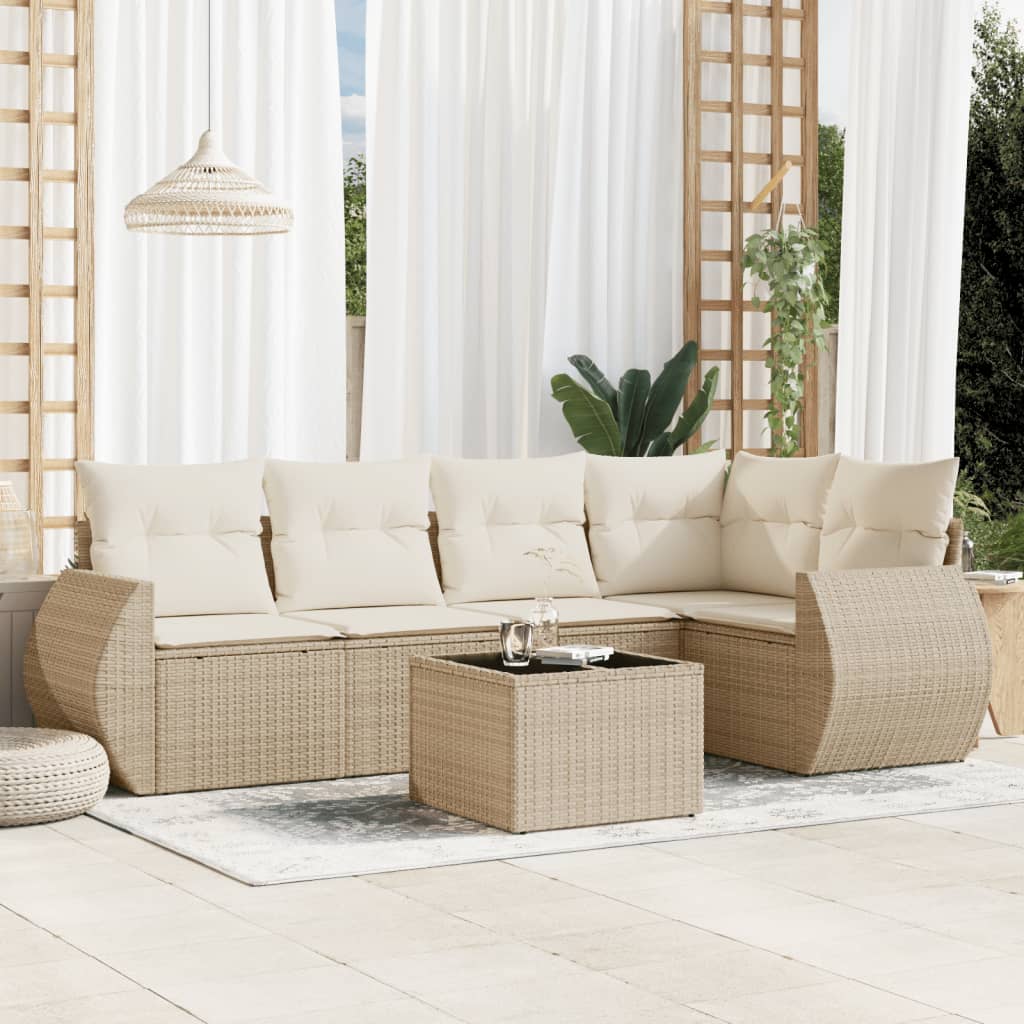 Vidaxl 6-Cz. Set di Mobili da Giardino con Cuscini, Beige, Polyrattan