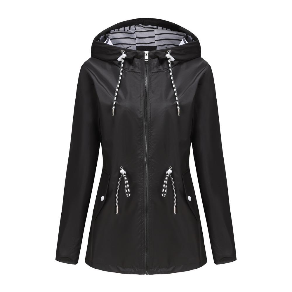 S-5XL European and American New Long-sleeved Water-repellent Mid-length Windbreaker Women's Hooded Striped Raincoat Plus Size Women's Clothing