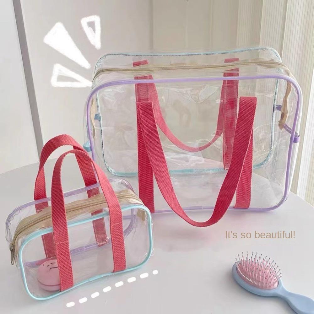 Hot Sale Large Capacity Transparent Jelly Bag Waterproof PVC Tote Transparent Washing Bag Outdoor