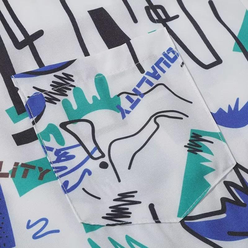 New 2023 Men's Ice Silk Breathable Short-Sleeve Korean Trendy Print Beach Shirt