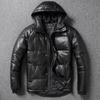 Chinese Size Thick Men Leather Jacket Hood Warm Down Coat Winter Long Down Jackets Genuine Cow Leather Coats Mens Clothing