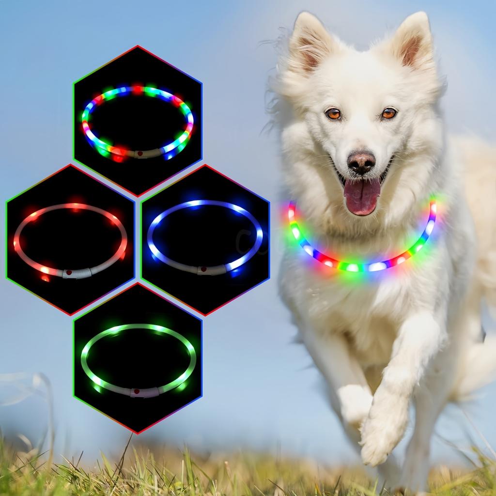 Led Luminous Dog Collar 4 Flashing Modes Multi-color Light Up Soft Silicone Glowing Light Dog Necklace for DogsCat Walking Night 3