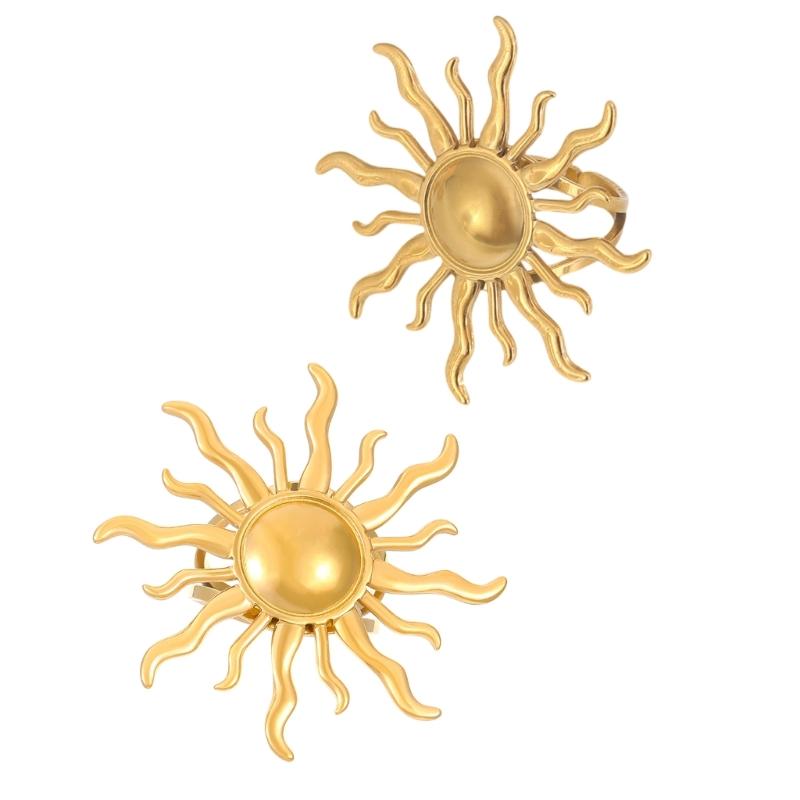 Elegant Finger Rings Party Accessories Sun/Heart Shape Weddings Rings Stainless Steel Texture Perfect for Casual Outfits