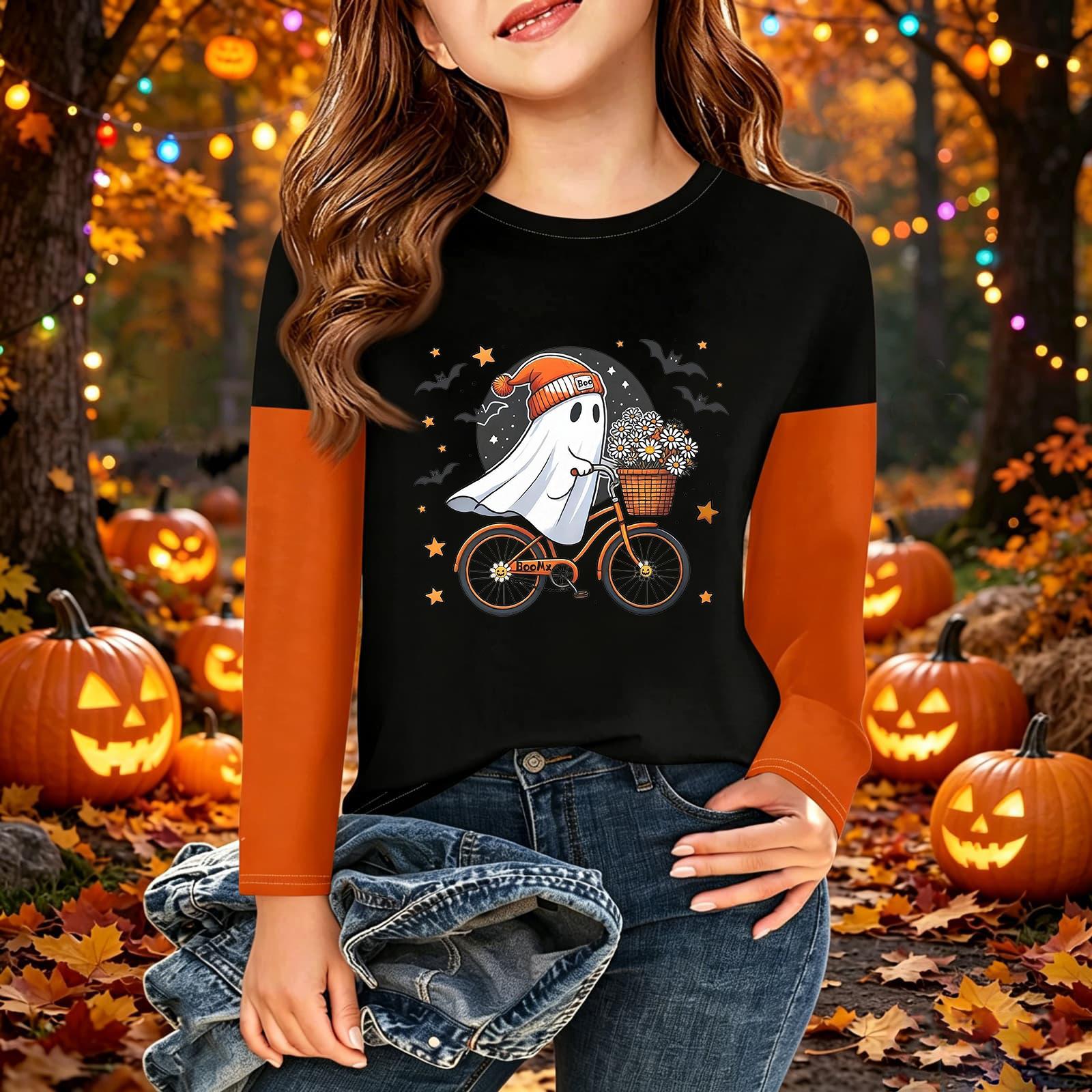 Kids Halloween Printed Long Sleeve T-Shirt Casual Neck Top for Boys Girls 110