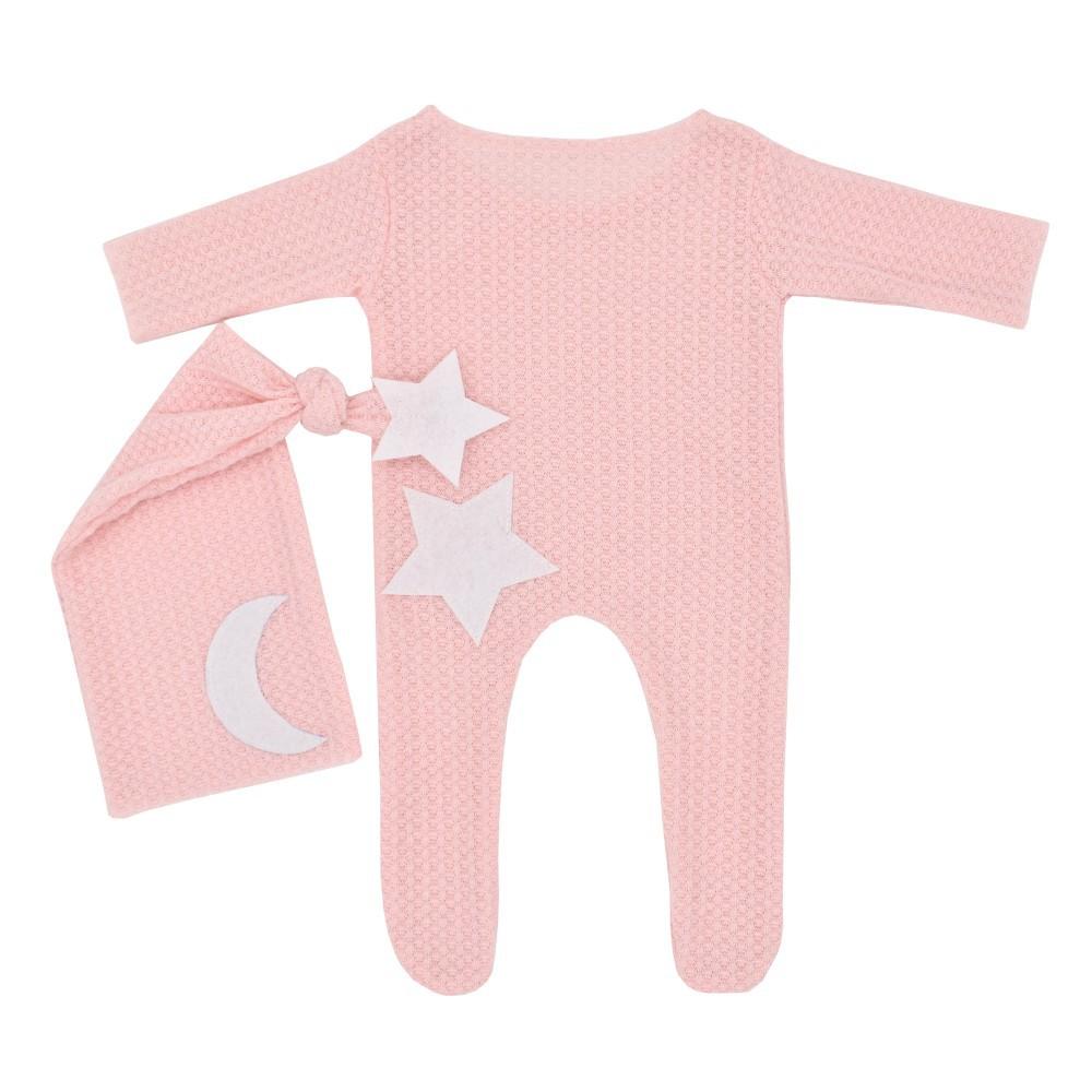 Newborn Photography Suit, Star Moon Decoration Knitted Jumpsuit, Long Tail Hat Two-piece Set, Studio Photography Suit