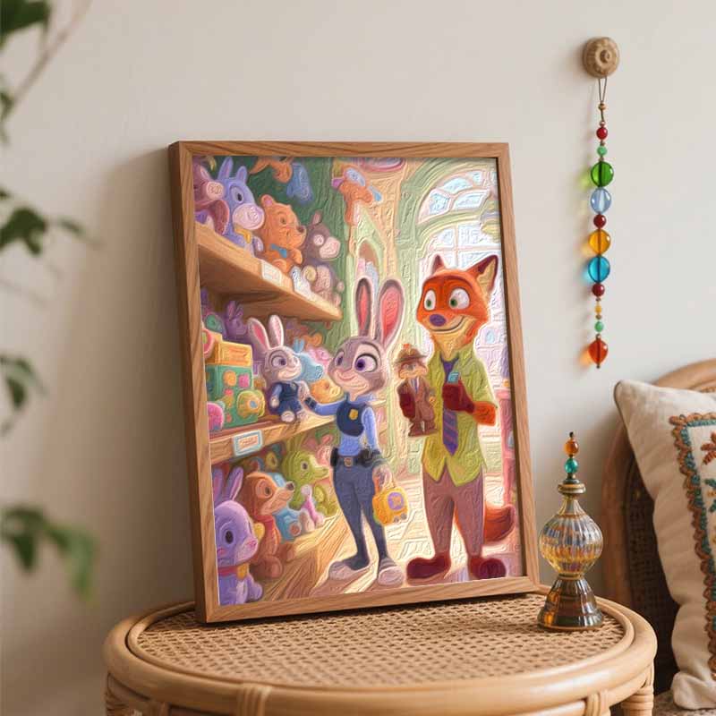 Disney Digital Oil Painting Art Kit Handmade Coloring Painting Home Decor Zootopia Police Fox Rabbit Toy Store Scene