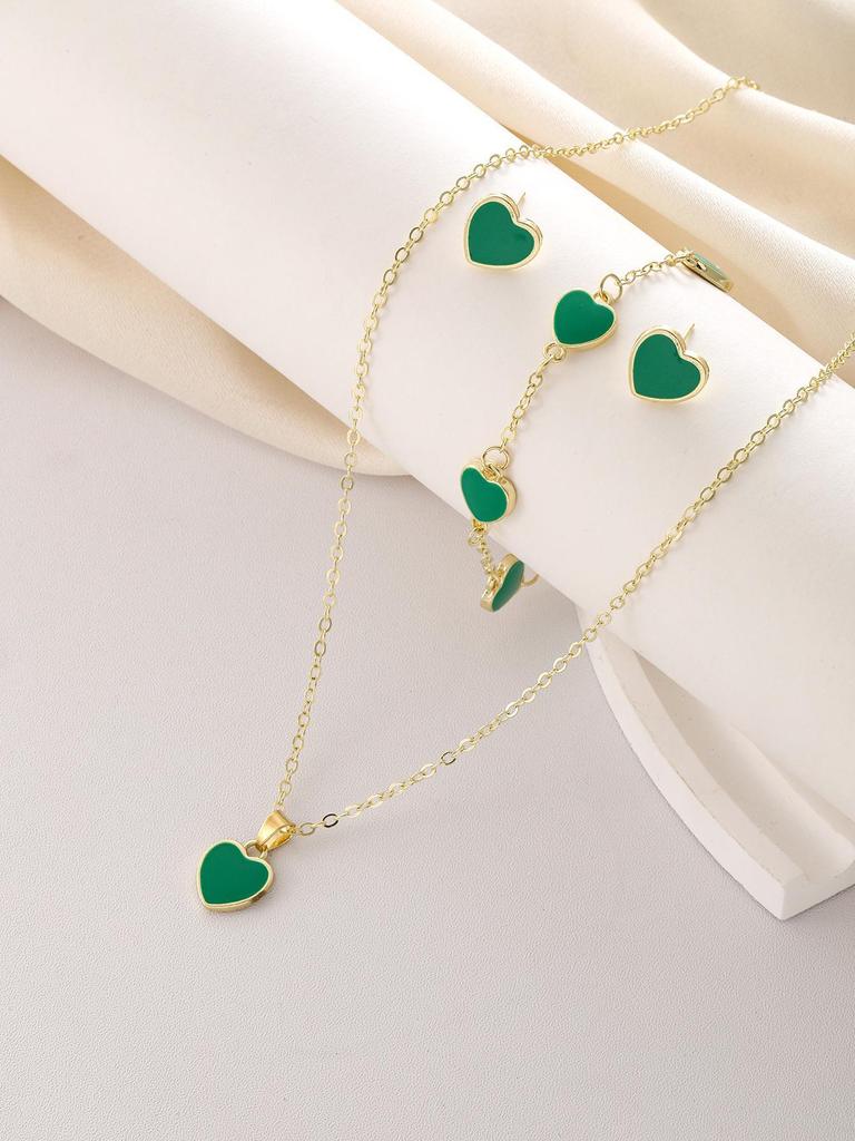 Elegant Heart Jewelry Set: Necklace, Bracelet & Earrings - Modern, Versatile & Stylish Design for Women