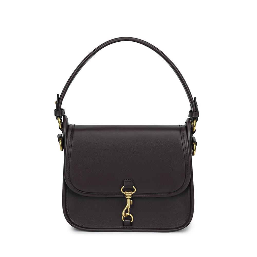 Vintage Women's PU Leather Crossbody Bag with Canvas Strap & Metal Clasp – Classic Brown Shoulder Handbag for Daily Use & Work