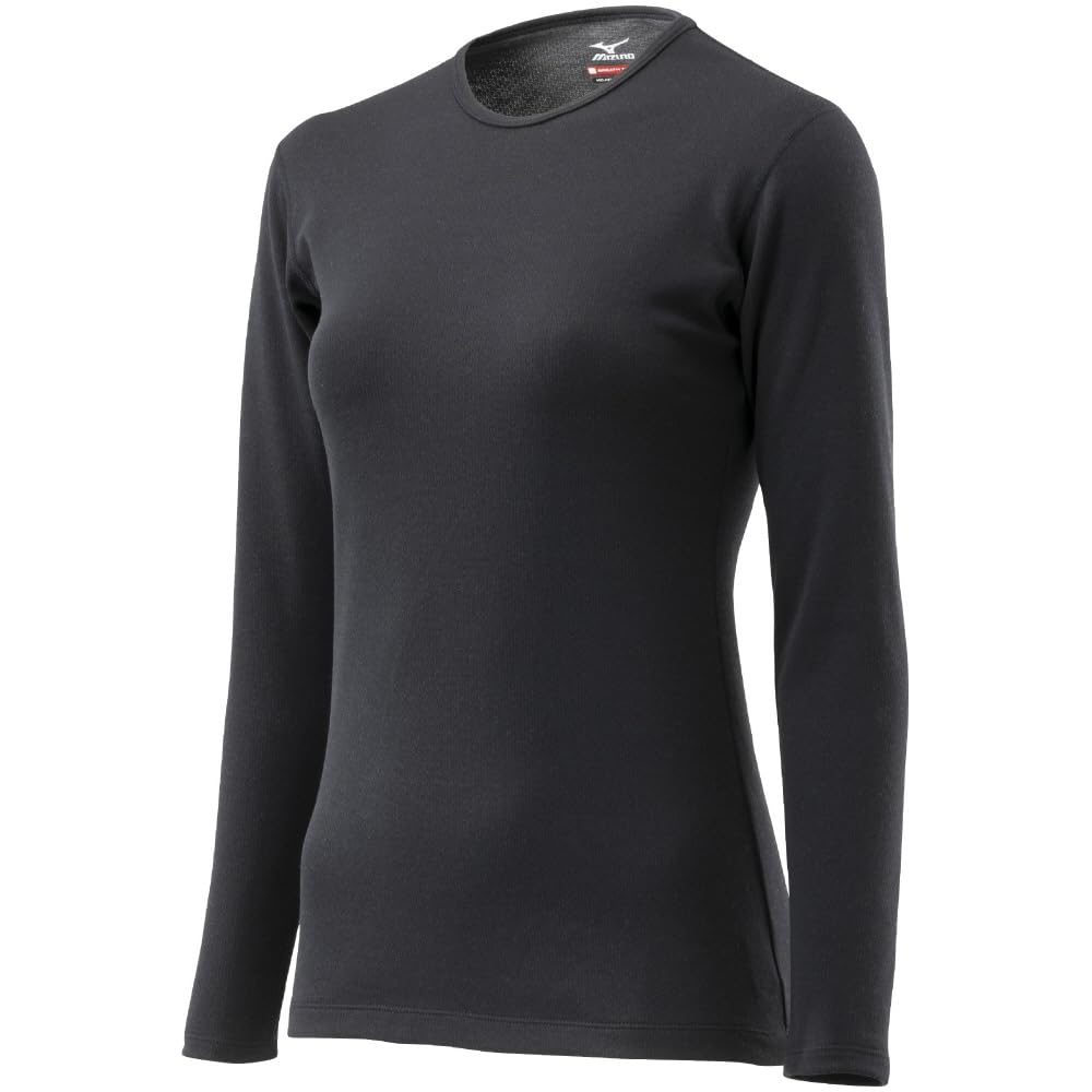 Mizuno Breath Thermo Medium Thickness for Crew Neck Long Sleeve Size M Underwear, Heat-Generating Innerwear, Active, Shirt, Women's, Black,