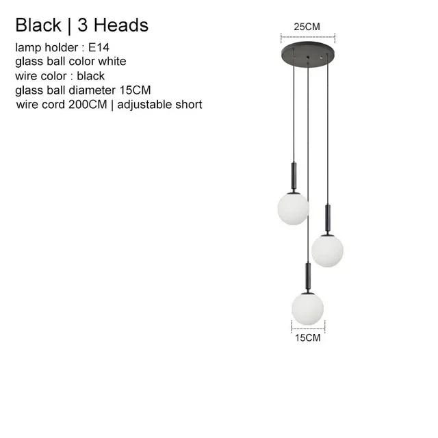 Modern Glass Pendant Light Brass Black Milk Ball LED Chandeliers Lighting for Bedroom Dining Stairs Ceiling Hanging Lamp Lustres