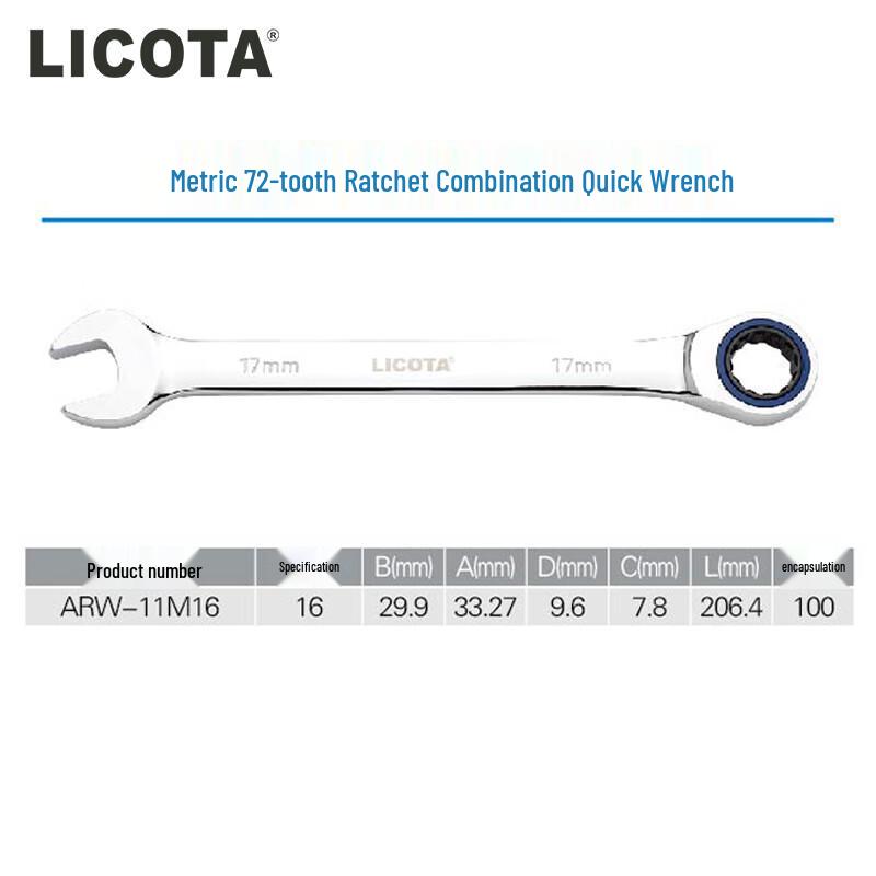 LICOTA 72-Tooth Metric Ratchet Combination Wrench