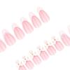 24Pcs Nude Pink Press on Nails, White Bow Faux Pearl Glue on False Nails, Almond French Tip Stick-on Fake Nails Decoration