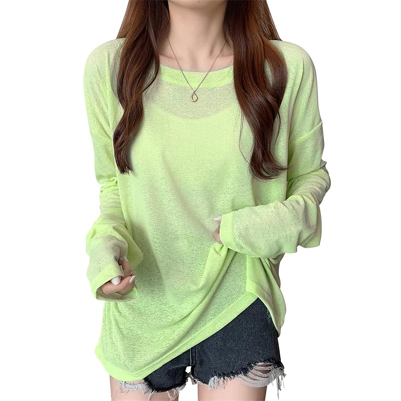 

t-shirt ladies tops long sleeve [UPF50+ sun protection/transparent design/maximum body coverage effect] blouse Thin layered clothing UV cut crew neck