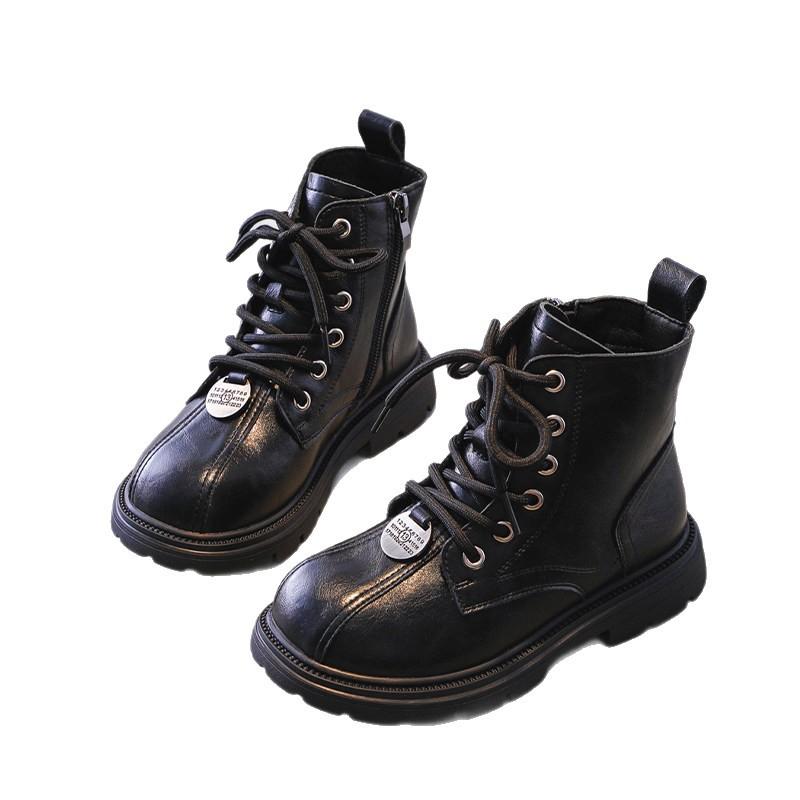 Girls Martin boots new autumn and winter princess leather boots velvet short boots medium and older children two cotton single boots British style