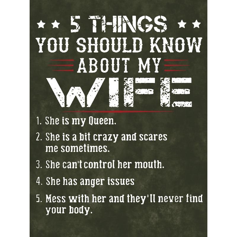 Men's Funny Letters Printed T-Shirt 5 Things About My Wife Quote Graphic Short Sleeve O-Neck Tops Summer Plus Size Vintage Casual Streetwear Tee