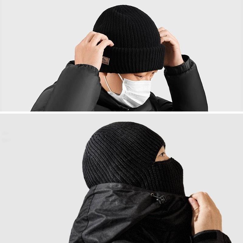 2 w 1 Zimowa Dzianinowa Czapka Kominiarka Wiatroszczelna Ciepła Narciarska Czapka Beanie Mężczyźni Kobiety Taktyczna Rowerowa Bieganie Ocieplacz na Uszy Czapka Pełna Maska na Twarz