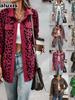 Casual Style Women's Autumn Winter Leopard Print Button Long Sleeve Jacket Coat