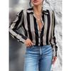 Elegant Black Striped Printed Long-sleeved Shirt For Women Fashion Lapel Button-down Shirt Temperament Office Cardigan
