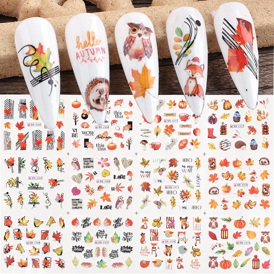 Nail Art Watermark Sticker Ins Blockbuster Autumn Gold Fallen Maple Leaf Nail Transfer Sticker