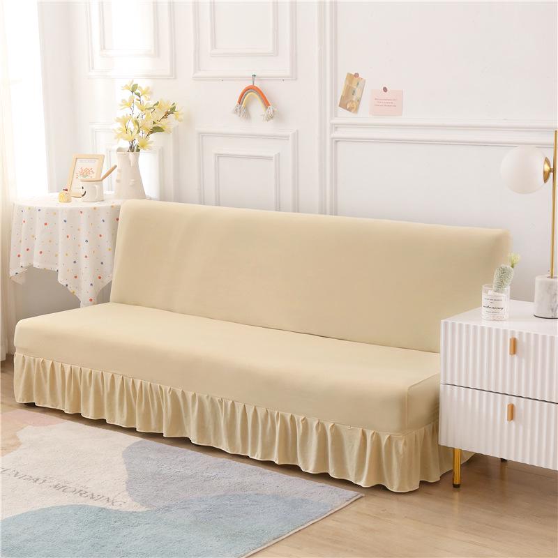 Solid Color Universal Sofa Bed Cover with Skirt - Modern, Simple, Armless Design