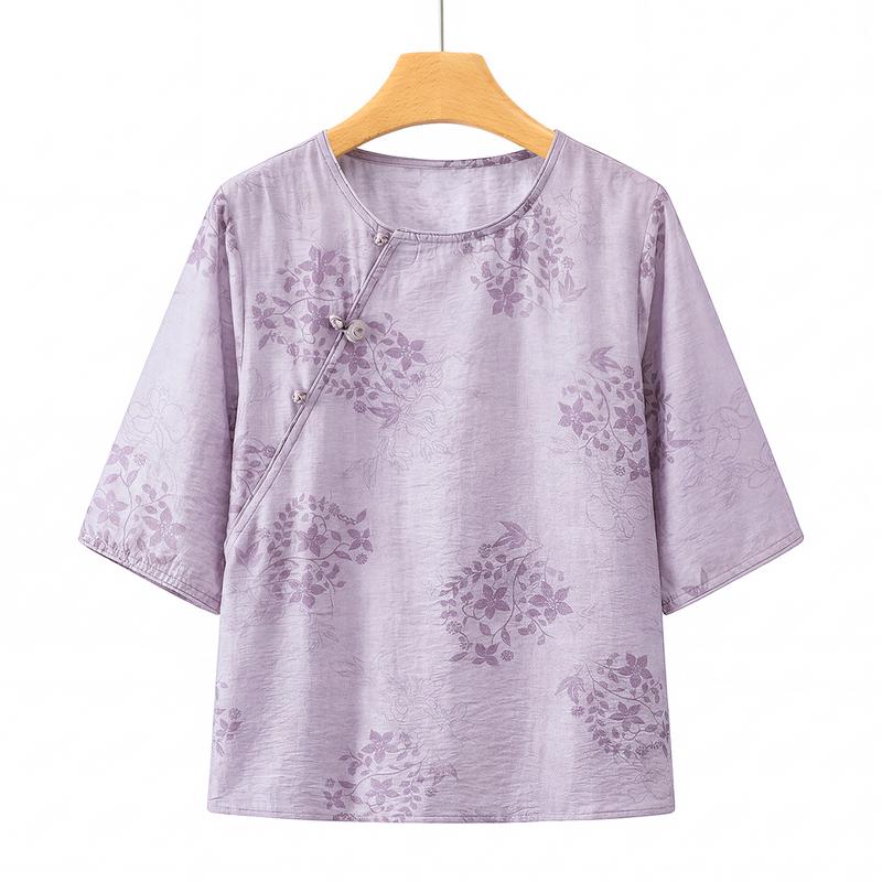Yuzhaolin New Chinese Style Oblique Button Printed Top for Women 4XL