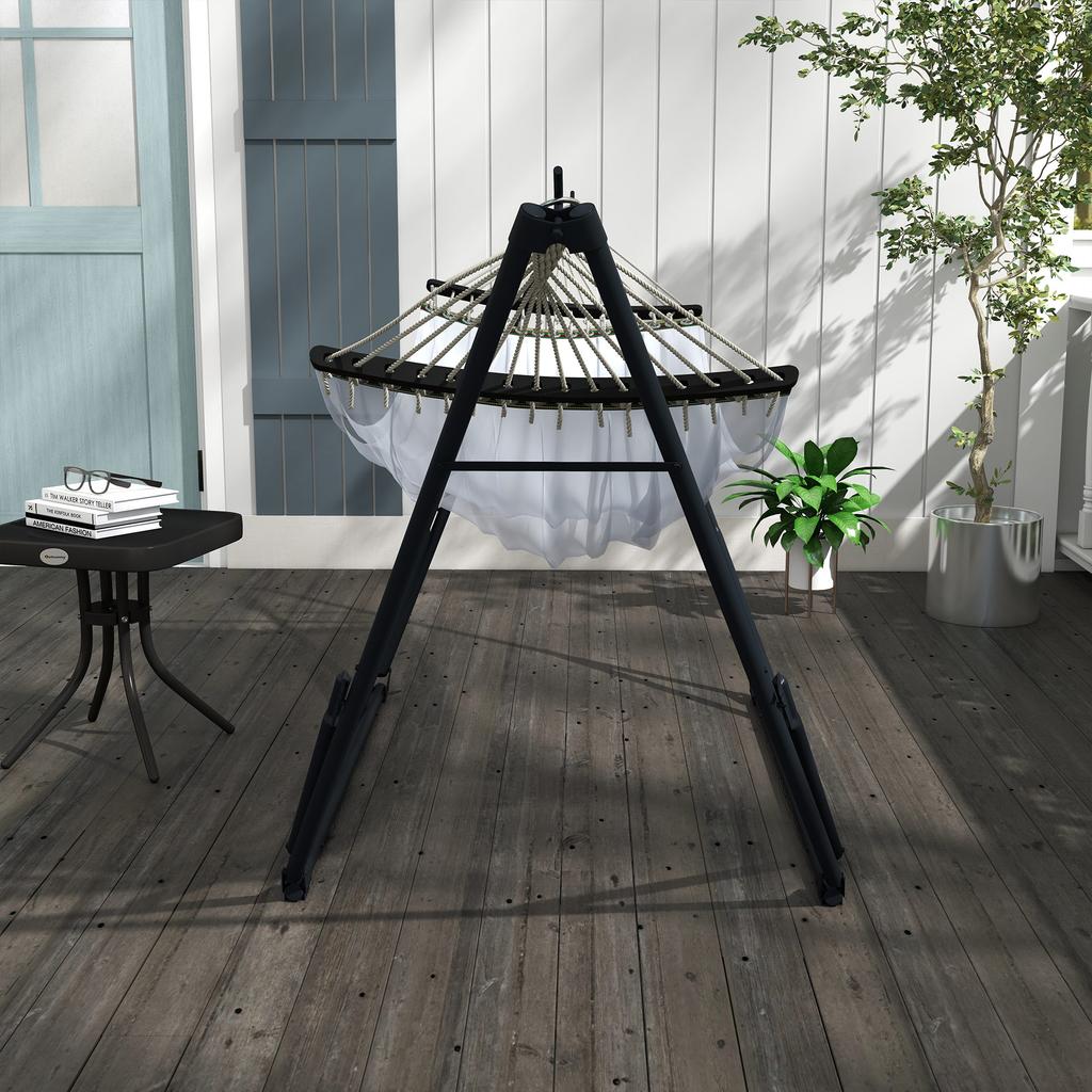 Hammock Stand Incl. Hammock Frame for Hammock, 263 Cm X 89 Cm X 100 Cm, Black + White